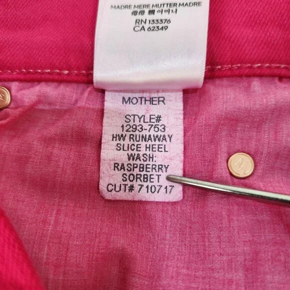 Mother High Waisted Runaway Slice Heel Women's Sz 32 Hot Pink Skinny Flare Jeans